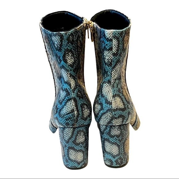 Chinese Laundry Koraline Snake Print Ankle Boot Turquoise Tan Faux Leather Heel - Picture 5 of 8